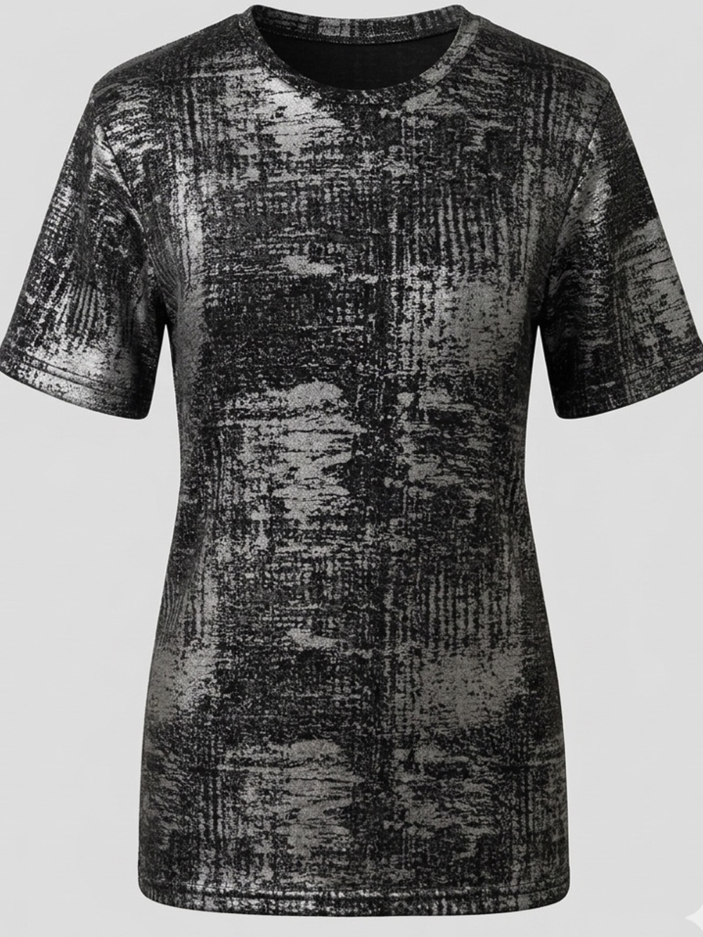 VTG Shrine of Hollywood Metallic Silver Foil Shirt Cyber Punk Goth Grunge Y2K M